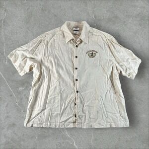 Mickey Mouse Shirt Mens XL Beige Disney Parks Paradise Embroidered Hawaiian 98